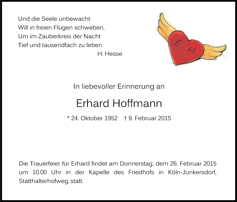  Traueranzeige für Erhard Hoffmann vom 21.02.2015 aus Kölner Stadt-Anzeiger / Kölnische Rundschau / Express