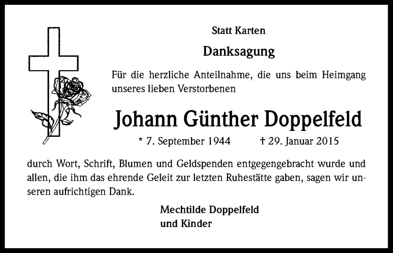  Traueranzeige für Johann Günther Doppelfeld vom 28.02.2015 aus Kölner Stadt-Anzeiger / Kölnische Rundschau / Express