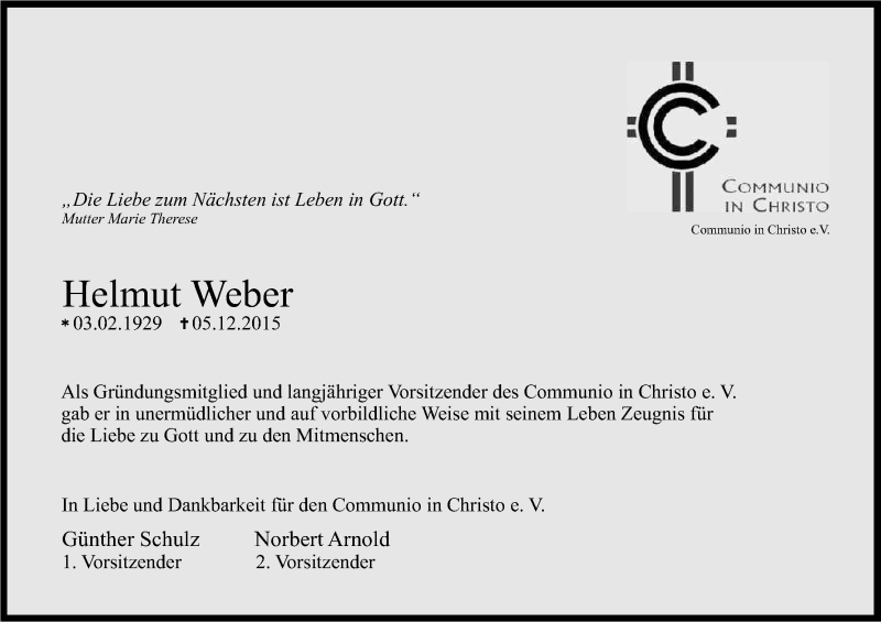  Traueranzeige für Helmut Weber vom 09.12.2015 aus Kölner Stadt-Anzeiger / Kölnische Rundschau / Express