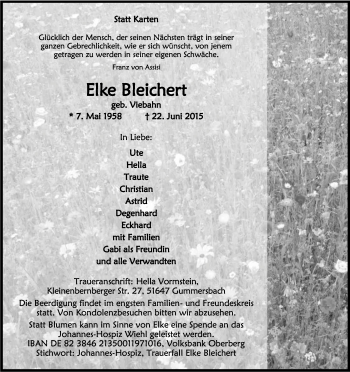 Anzeige von Elke Bleichert von Kölner Stadt-Anzeiger / Kölnische Rundschau / Express
