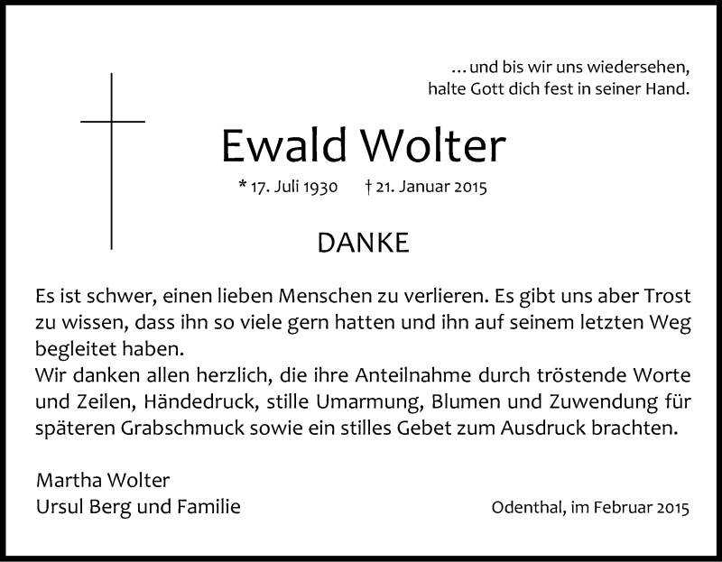  Traueranzeige für Ewald Wolter vom 28.02.2015 aus Kölner Stadt-Anzeiger / Kölnische Rundschau / Express