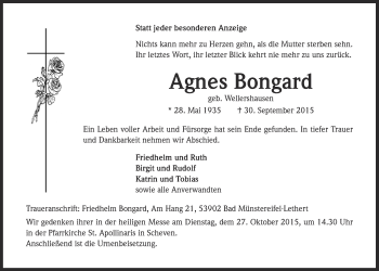 Anzeige von Agnes Bongard von  Blickpunkt Euskirchen 
