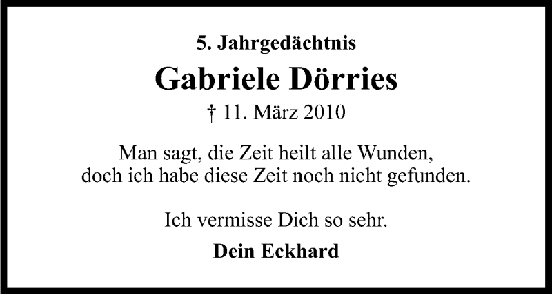  Traueranzeige für Gabriele Dörries vom 11.03.2015 aus Kölner Stadt-Anzeiger / Kölnische Rundschau / Express