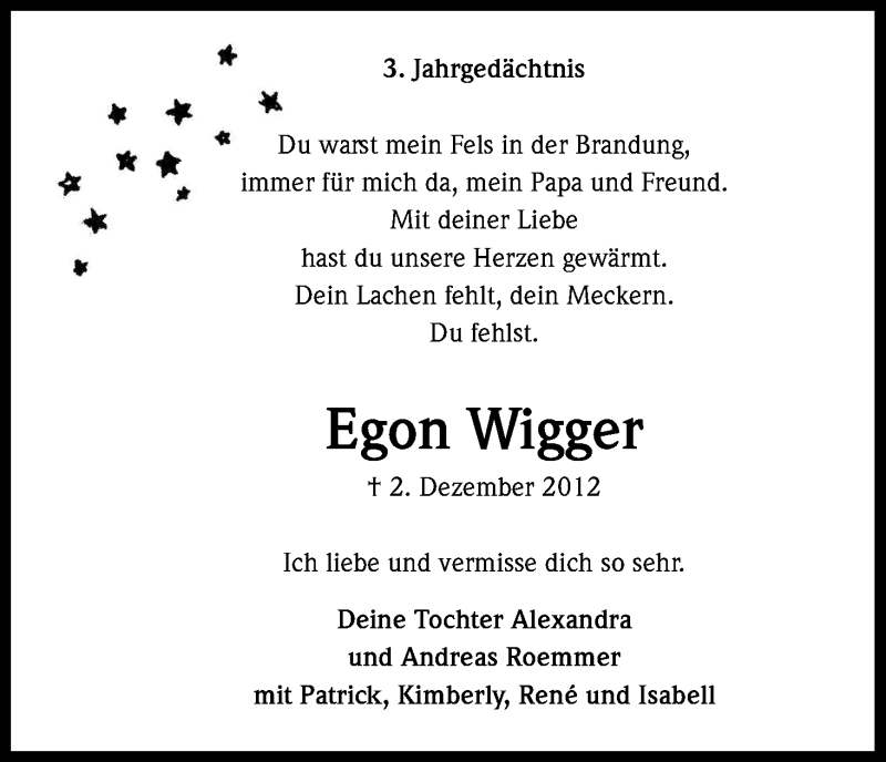  Traueranzeige für Egon Wigger vom 02.12.2015 aus Kölner Stadt-Anzeiger / Kölnische Rundschau / Express