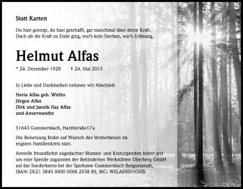 Anzeige von Helmut Alfas von Kölner Stadt-Anzeiger / Kölnische Rundschau / Express