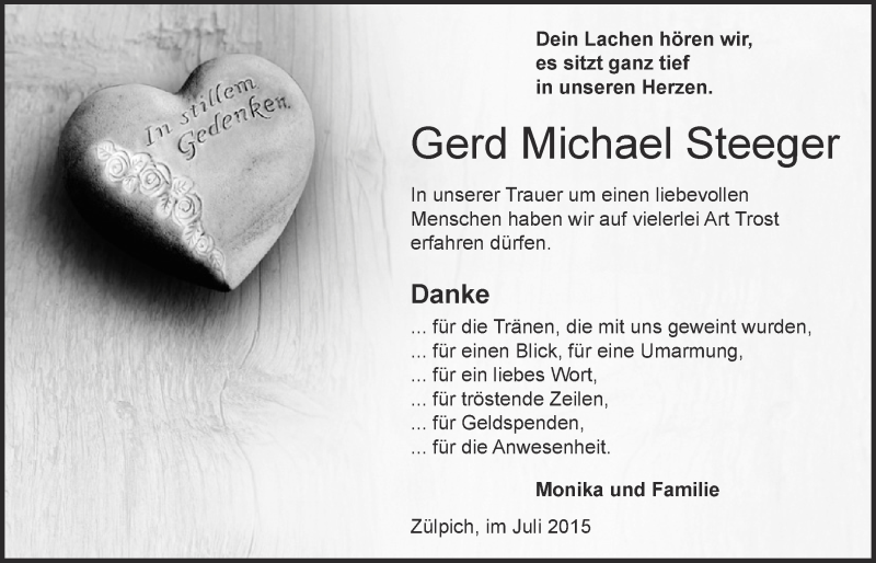  Traueranzeige für Gerd Michael Steeger vom 05.07.2015 aus  Blickpunkt Euskirchen 