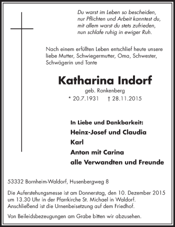 Anzeige von Katharina Indorf von  Schlossbote/Werbekurier 