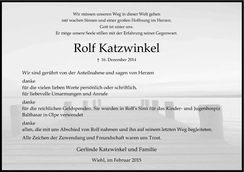  Traueranzeige für Rolf Katzwinkel vom 04.02.2015 aus Kölner Stadt-Anzeiger / Kölnische Rundschau / Express