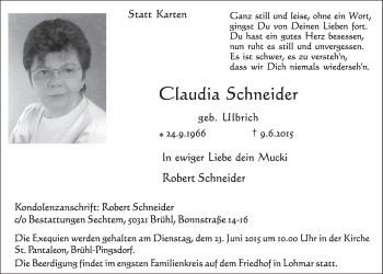Anzeige von Claudia Schneider von  Schlossbote/Werbekurier 