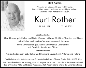 Anzeige von Kurt Rother von Kölner Stadt-Anzeiger / Kölnische Rundschau / Express