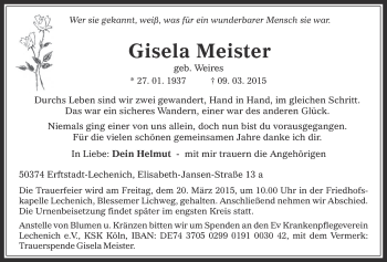 Anzeige von Gisela Meister von  Werbepost 