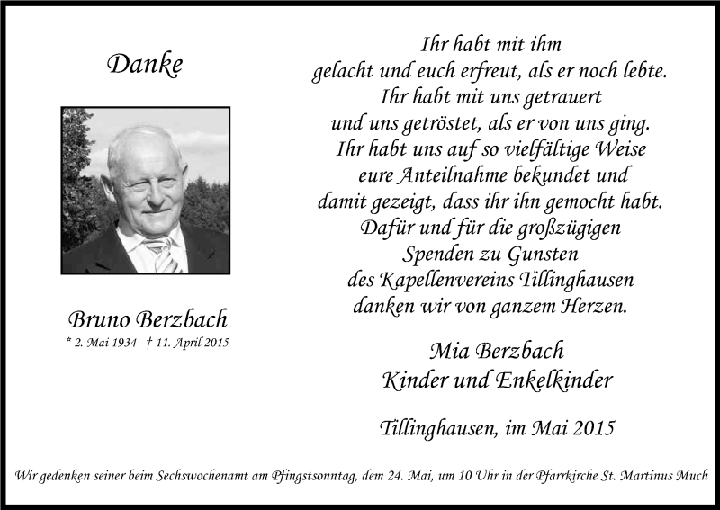  Traueranzeige für Bruno berzbach vom 16.05.2015 aus Kölner Stadt-Anzeiger / Kölnische Rundschau / Express