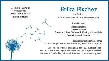 Anzeige von Erika Fischer von Kölner Stadt-Anzeiger / Kölnische Rundschau / Express