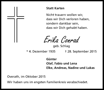 Anzeige von Erika Conrad von Kölner Stadt-Anzeiger / Kölnische Rundschau / Express