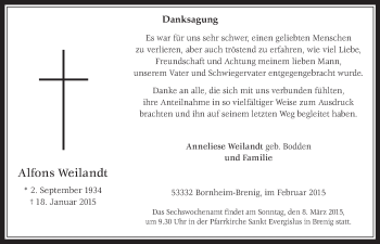 Anzeige von Alfons Weilandt von  Schaufenster/Blickpunkt 