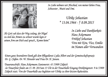 Anzeige von Ulrike Sebastian von  Blickpunkt Euskirchen 
