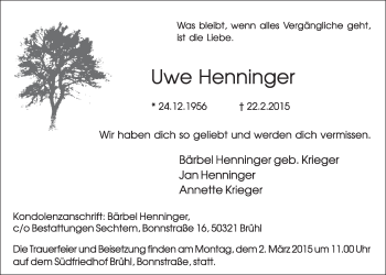 Anzeige von Uwe Henninger von  Schlossbote/Werbekurier 