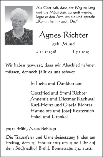 Anzeige von Agnes Richter von  Schlossbote/Werbekurier 