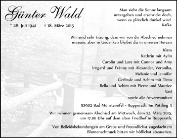 Anzeige von Günter Wald von  Blickpunkt Euskirchen 