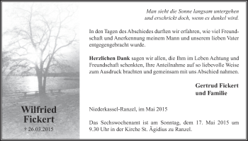 Anzeige von Wilfried Fickert von  Extra Blatt 