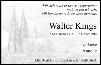 Anzeige von Walter Kings von Kölner Stadt-Anzeiger / Kölnische Rundschau / Express