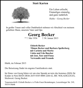 Anzeige von Georg Becker von Kölner Stadt-Anzeiger / Kölnische Rundschau / Express