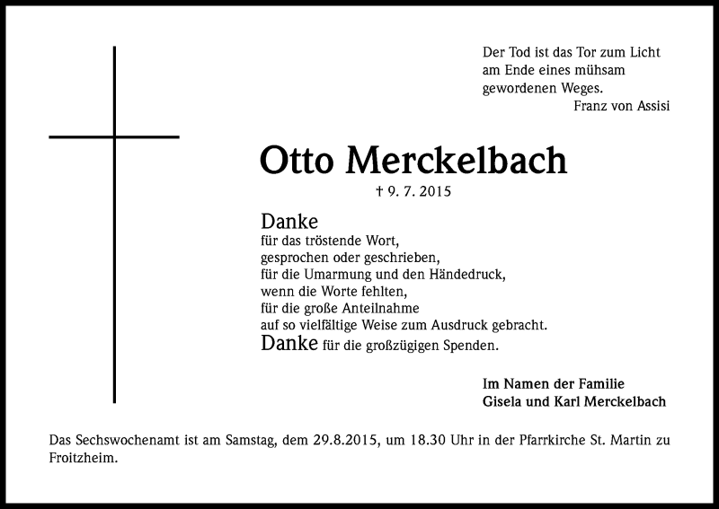  Traueranzeige für Otto Merckelbach vom 22.08.2015 aus Kölner Stadt-Anzeiger / Kölnische Rundschau / Express