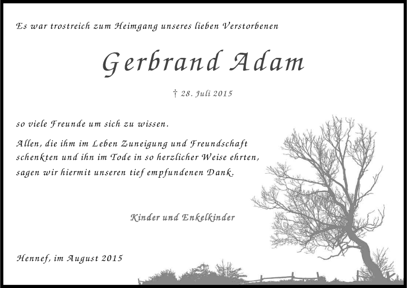  Traueranzeige für Gerbrand Adam vom 15.08.2015 aus Kölner Stadt-Anzeiger / Kölnische Rundschau / Express