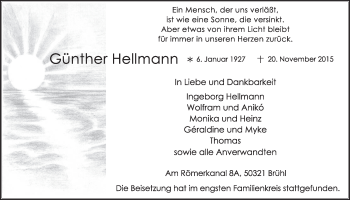 Anzeige von Günther Hellmann von  Schlossbote/Werbekurier 