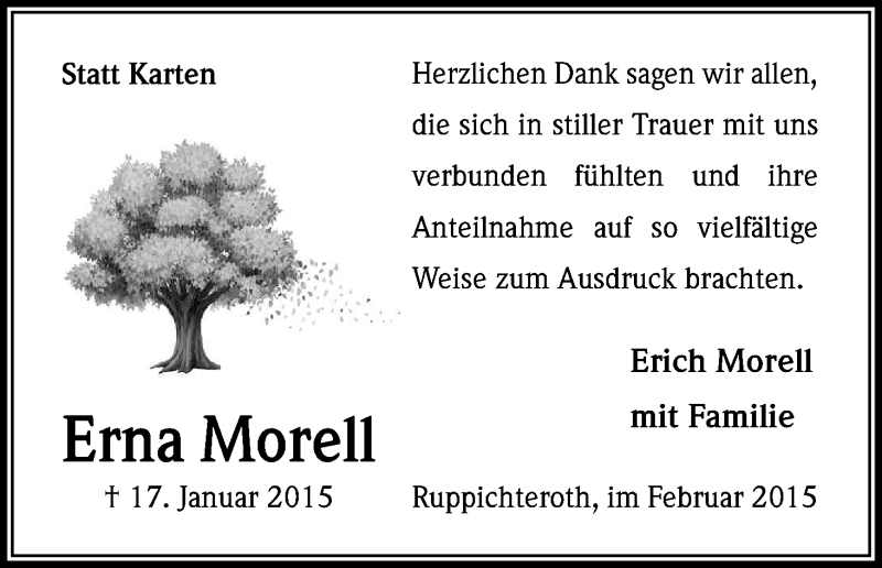  Traueranzeige für Erna Morell vom 14.02.2015 aus Kölner Stadt-Anzeiger / Kölnische Rundschau / Express