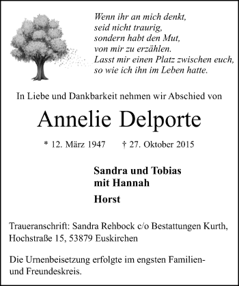 Anzeige von Annelie Delporte von  Blickpunkt Euskirchen 