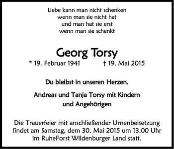 Anzeige von Georg Torsy von Kölner Stadt-Anzeiger / Kölnische Rundschau / Express