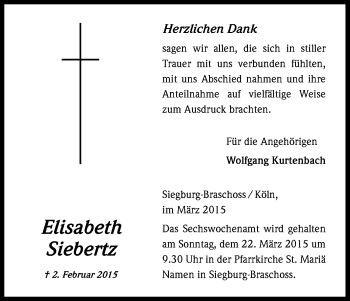 Anzeige von Elisabeth Siebertz von Kölner Stadt-Anzeiger / Kölnische Rundschau / Express