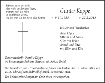 Anzeige von Günter Köppe von  Schlossbote/Werbekurier 