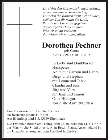 Anzeige von Dorothea Fechner von  Schaufenster/Blickpunkt 