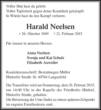 Anzeige von Harald Neelsen von  Lokale Informationen 