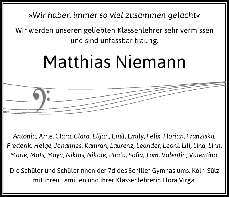  Traueranzeige für Matthias Niemann vom 04.07.2015 aus Kölner Stadt-Anzeiger / Kölnische Rundschau / Express
