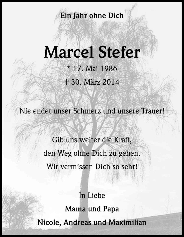  Traueranzeige für Marcel Stefer vom 30.03.2015 aus Kölner Stadt-Anzeiger / Kölnische Rundschau / Express