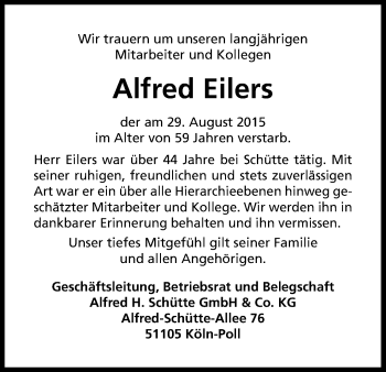Anzeige von Alfred Eilers von Kölner Stadt-Anzeiger / Kölnische Rundschau / Express