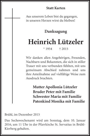 Anzeige von Heinrich Lützeler von  Schlossbote/Werbekurier 