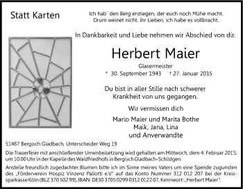 Anzeige von Herbert Maier von Kölner Stadt-Anzeiger / Kölnische Rundschau / Express