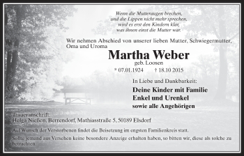 Anzeige von Martha Weber von  Werbepost 