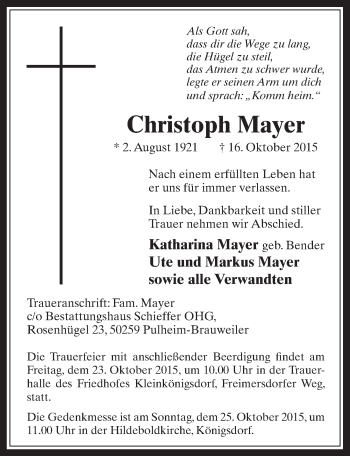 Anzeige von Christoph Mayer von  Wochenende 