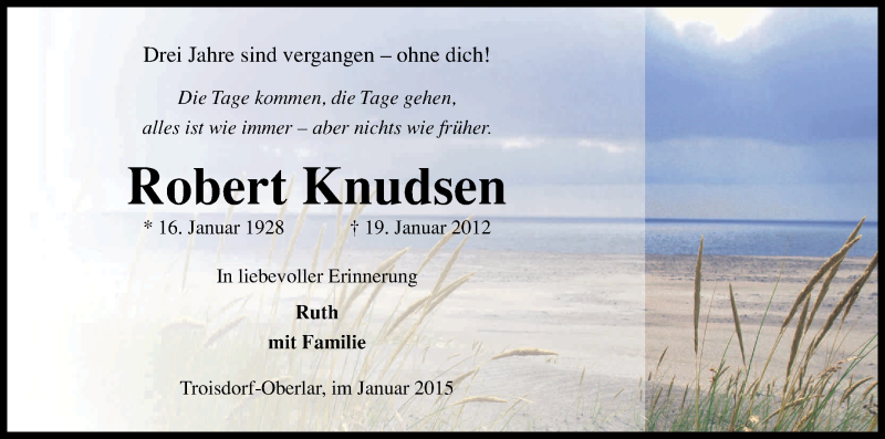  Traueranzeige für Robert Knudsen vom 17.01.2015 aus Kölner Stadt-Anzeiger / Kölnische Rundschau / Express