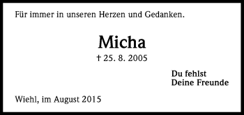 Anzeige von Micha  von Kölner Stadt-Anzeiger / Kölnische Rundschau / Express