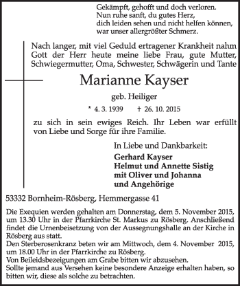Anzeige von Marianne Kayser von  Schlossbote/Werbekurier 