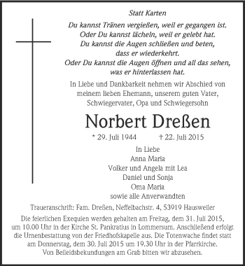 Anzeige von Norbert Dreßen von  Blickpunkt Euskirchen 