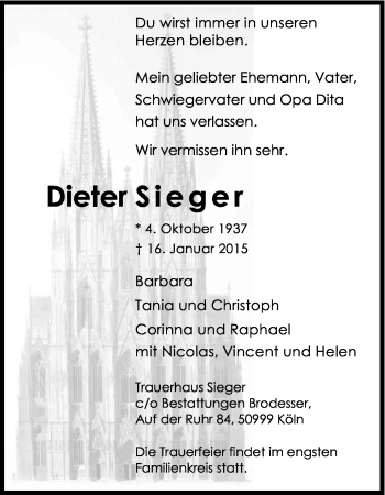 Anzeige von Dieter Sieger von Kölner Stadt-Anzeiger / Kölnische Rundschau / Express