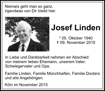 Anzeige von Josef Linden von  Kölner Wochenspiegel 