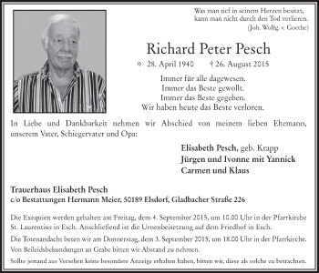 Anzeige von Richard Peter Pesch von  Werbepost 